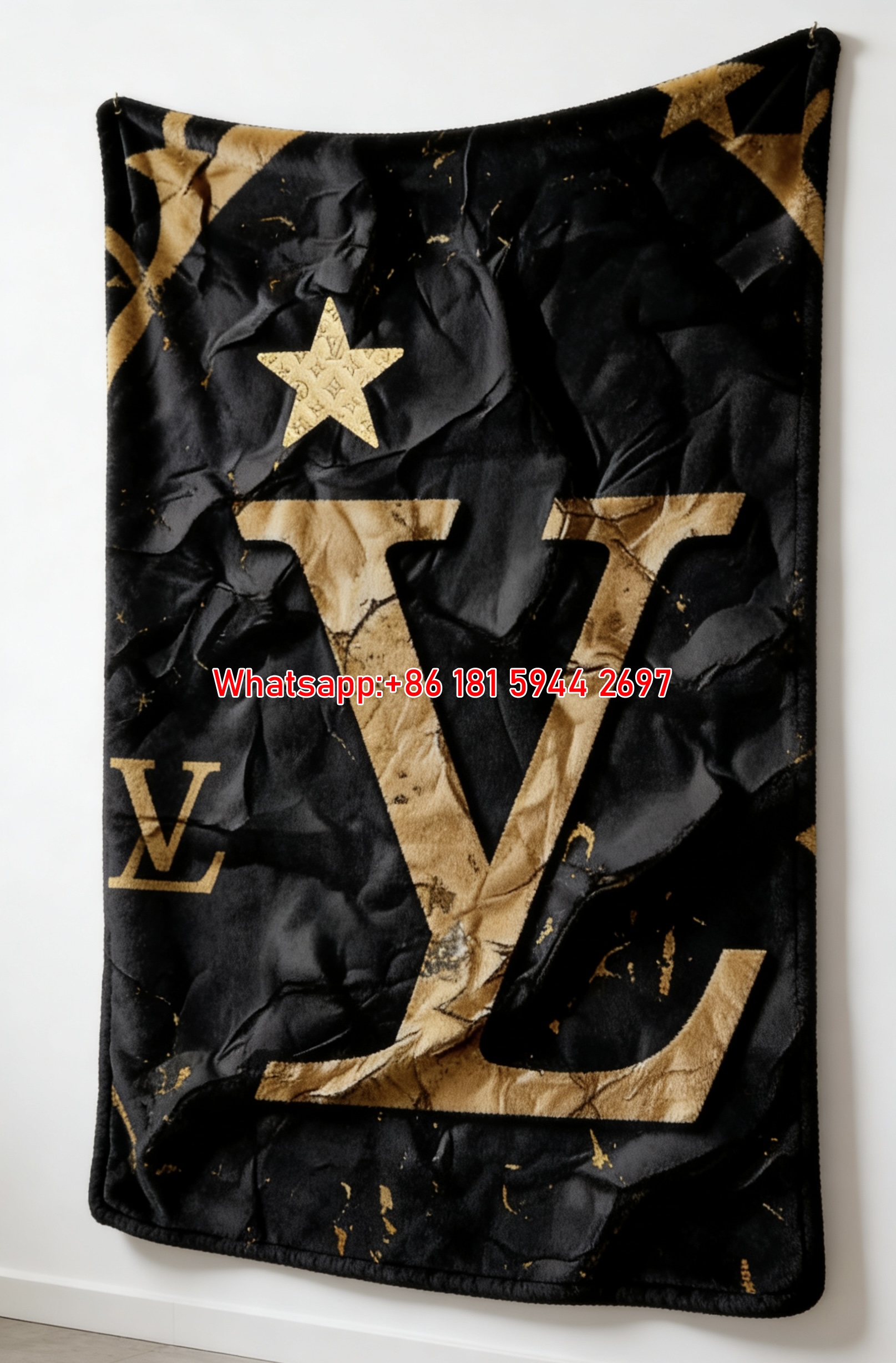 Luxury Black Gold LV Star Flannel Sofa Throw Blanket 452